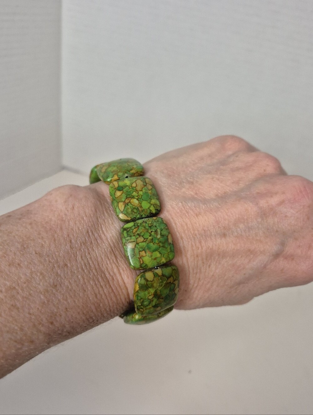 Green Mosaic Square Bead Bracelet